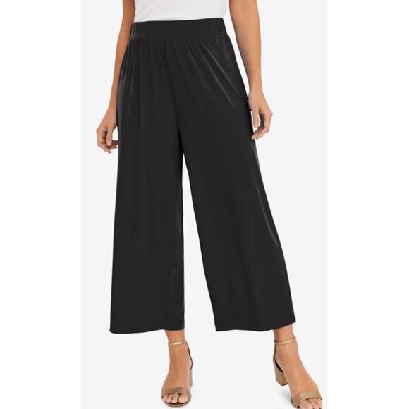 Wide Leg Satin Capris Pants Black Casual Pull On Dress Pant NWT Retail $98 Med - Picture 1 of 10